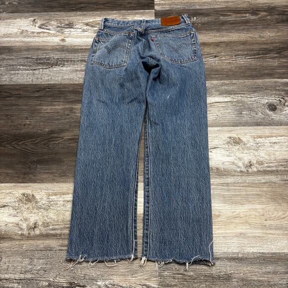 Levis 501 Light Wash Blue Womens 26x24 Distressed Button Fly Denim Jeans Red Tab - Picture 4 of 12